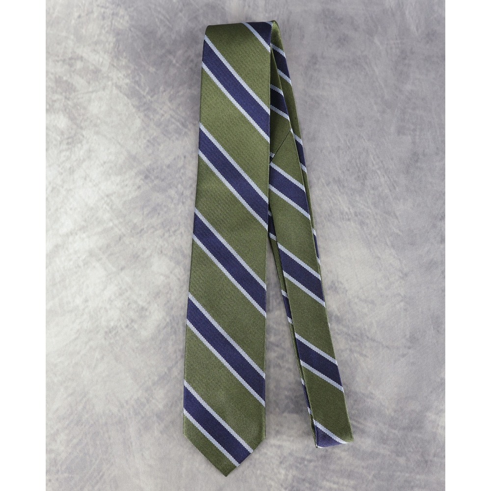 Brooks Brothers Red Fleece Tie Green Navy Blue Repp Weave Stripe Tie 100% Silk - Picture 5 of 10
